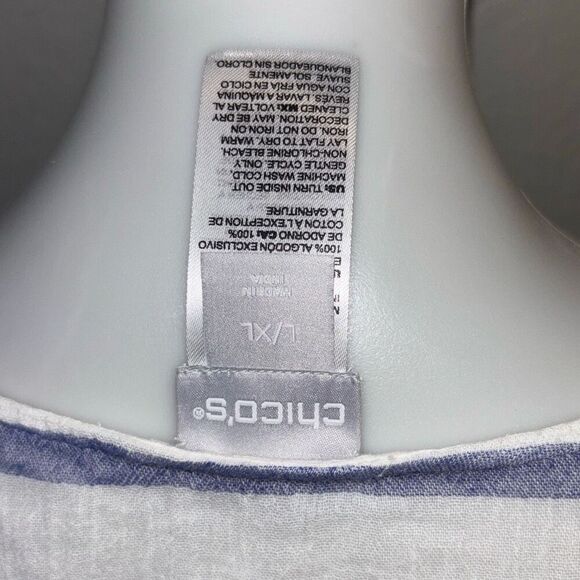 Chicos striped blue/white tassel trim poncho/kimono shirt/top cover up L/XL - Picture 7 of 7